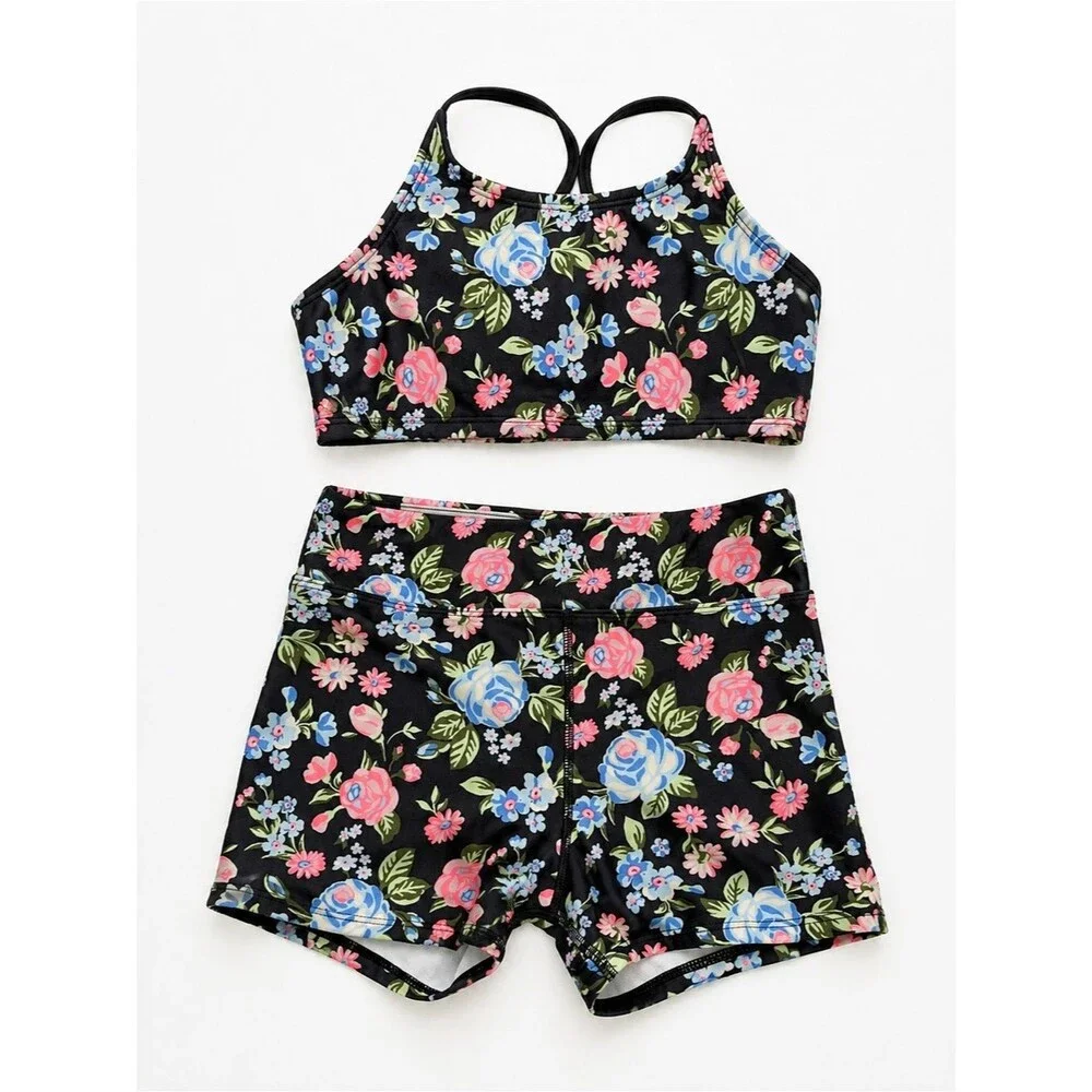 Art Class Girls Floral 2-Piece Swimsuit Size L 10/12 NWT UPF 50+ Crisscross Back